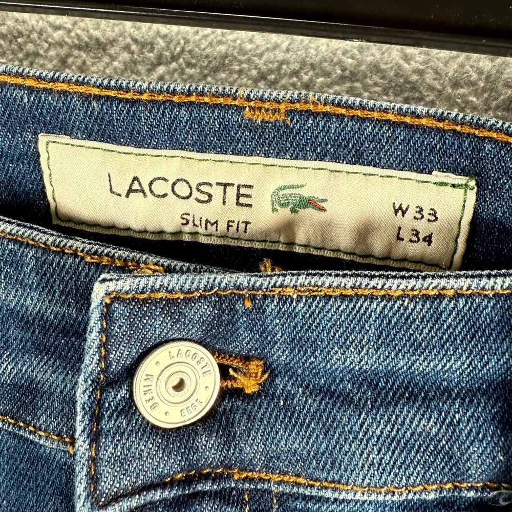 Lacoste Jeans Men's 33 X 34 Blue Denim Stretch Slim Fit Medium Wash Straight Leg